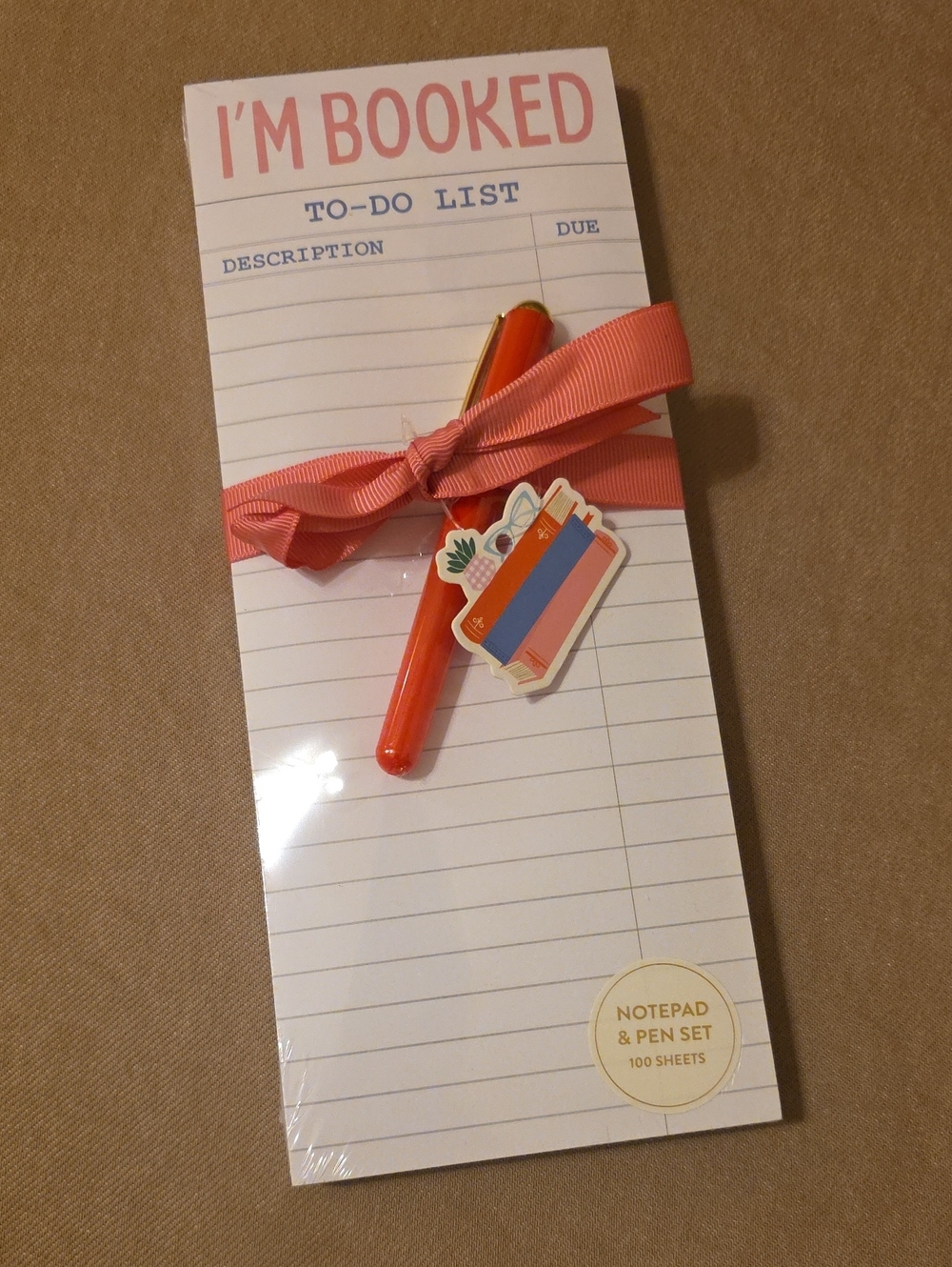 I'm Booked Coral To-Do Notepad & Pen Set - Ribbon-Tied Organizer